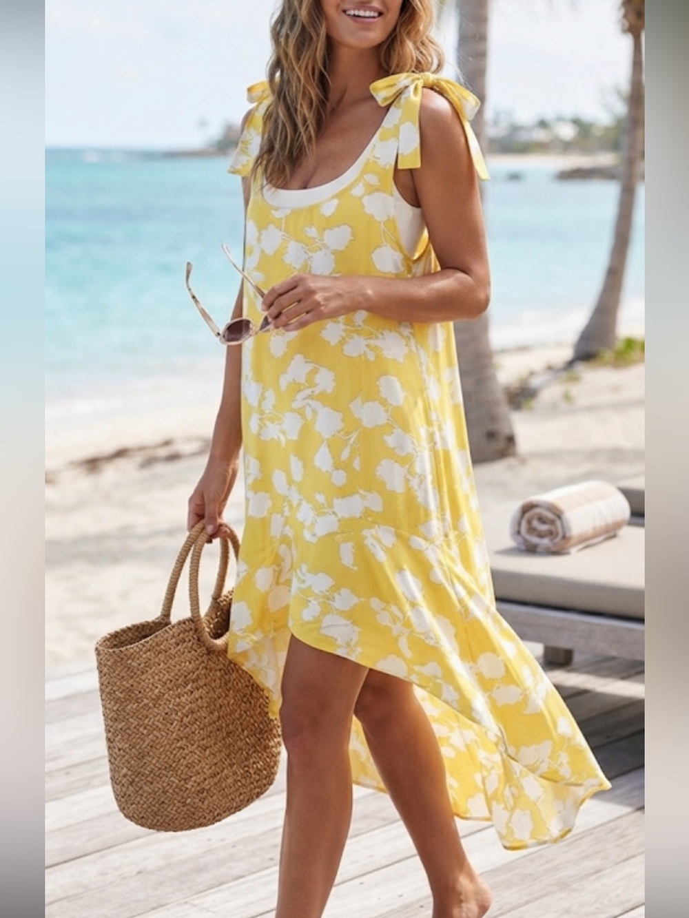 Mudpie Beach To Bar Yellow Patterned Swimsuit Coverup Dress Size M